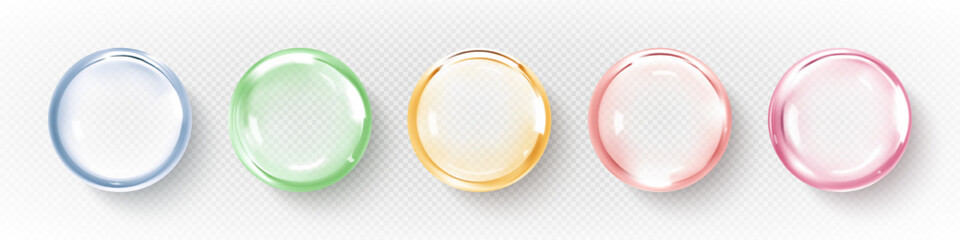 Collagen serum or essence drops. Collagen serum bubbles. Cosmetic essence. Concept skincare cosmetics solution. Vector 3d illustration_1