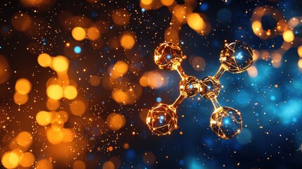 3D Molecular Concept of Active Ingredient in Beauty Product. Abstract representation of a molecule with colorful bokeh background