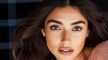 Obraz premium Portrait of a woman with natural beauty in soft lighting showcasing her expressive features