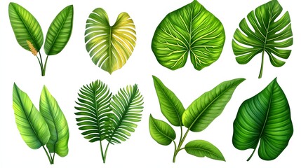 Fototapeta premium Collection of Various Types of Green Leaves with Rich Textures and Intricate Patterns