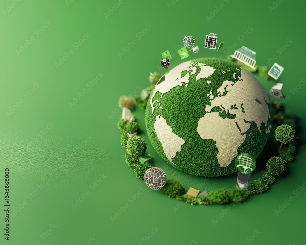 Poster a conceptual visual of a safe world surrounded by secure financial elements