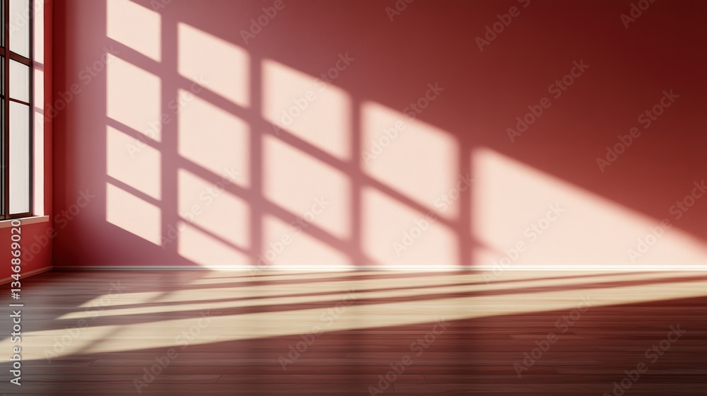 Poster sunlight streams through window creating beautiful patterned shadows on blush pink wall and light br