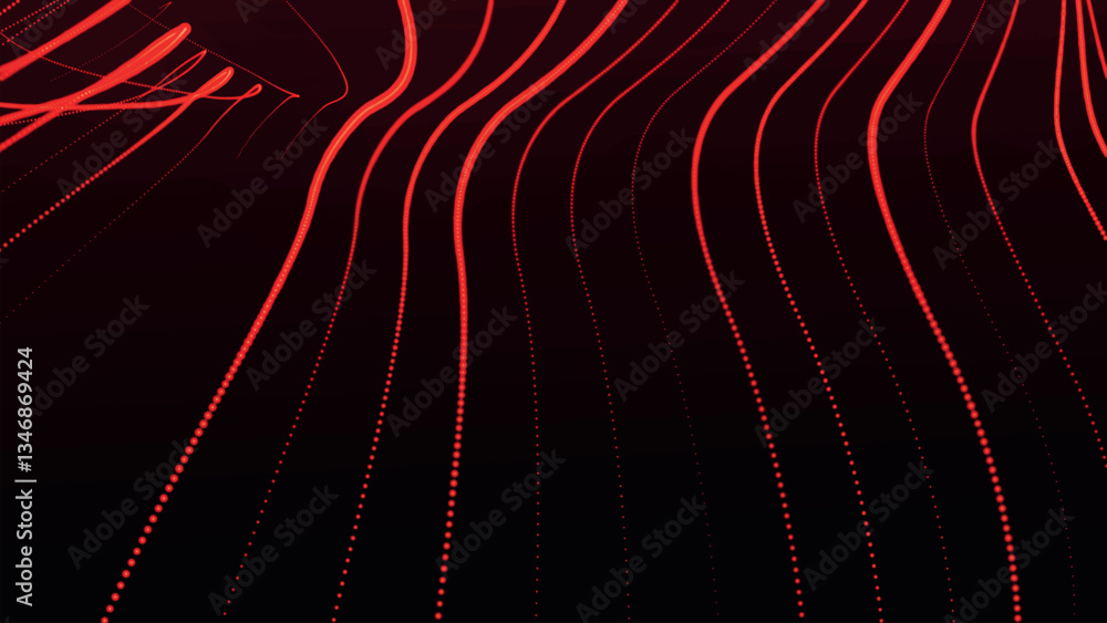 Poster dynamic wave of glowing particles. abstract dotted lines on dark background. chaotic colored lines. 