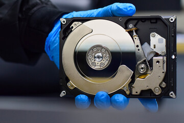 Internal parts of a hard disk. Components of a hard disk.