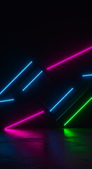 Vibrant neon-colored geometric patterns with dynamic lines and shapes, set on a dark background for a high-contrast, modern look.Phone background and theme