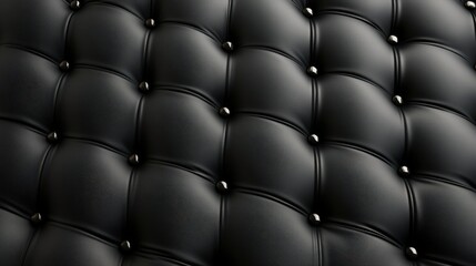 Close-up of luxurious black leather upholstery with tufted button-studded pattern revealing exquisite texture and depth of high-quality material design