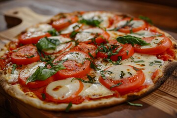 Margherita Pizza on Wooden Board