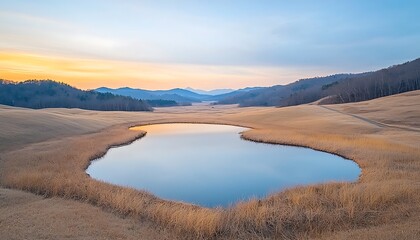 Obraz premium Sunset Serenity: Mountain Valley Pond.