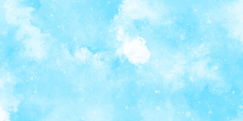 Abstract blue sky watercolor background. light blue bokeh glitter background on blurred texture. watercolor stain with hand paint pattern on blue splash with canvas. beautiful blue sky with cloud.