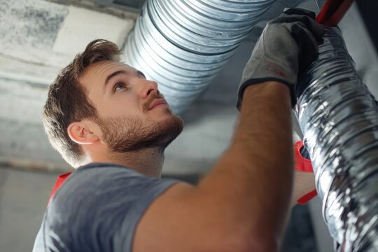 man cleaning home air duct