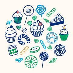 Colorful Desserts and Sweets Illustration in Playful Style  