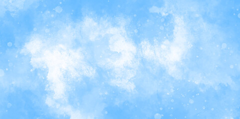 Abstract blue sky with cloud and bokeh. hand painted soft sky-blue watercolor sky and clouds. light sky-blue shades watercolor background. horizon spring morning sky with clouds background.
