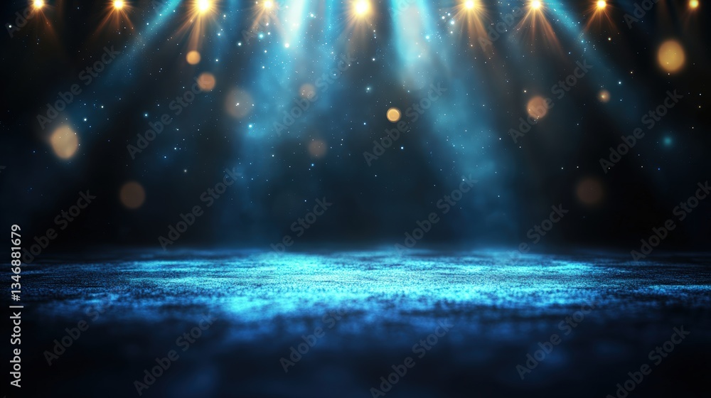 Aufkleber dark moody scene with textured floor illuminated by spotlights casting cool blue light and warm gold