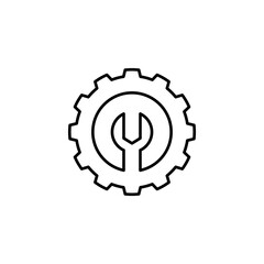 wrench with gear icon, simple flat style, illustration, logo sign symbol pictogram template, for ui or ux isolated on white for mobile app, editable