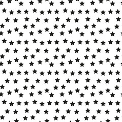 Star seamless pattern. Repeating black stars isolated on white background. repeated simple prints for design. Abstract monocrome lattice. Repeat sample. Geometric random texture. Vector illustration