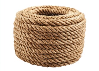 Close-up of Coiled Brown Rope on White Background for Crafts