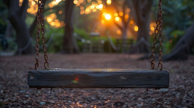 Playground swing set soft golden light nostalgic and inviting with branding space