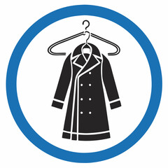 Wardrobe sign for outerwear with an image of a coat on a hanger inside a blue circle