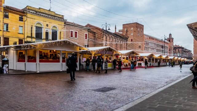 Christmas Fair on Piazza Trento in Ferrara, Italy