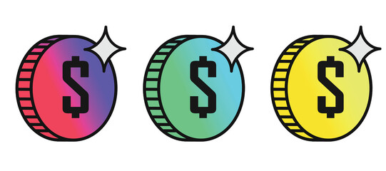 Coins of Value: A captivating graphic composition showcasing three colorful coins, each embellished with a subtle glimmer, symbolizing wealth, investment, and financial concepts. 
