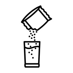 icon of drink sachet, sachet of powder packaging and glass of water, simple flat style, illustration, logo sign symbol pictogram template, for ui or ux isolated on white for mobile app, editable