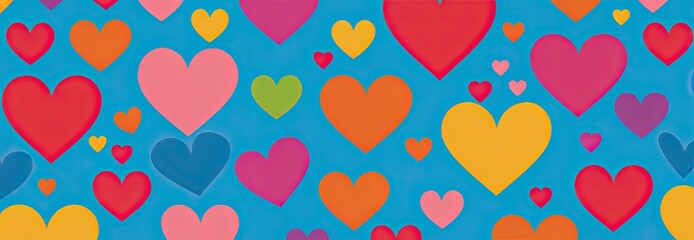 Multicolored Heart Pattern on Blue Background