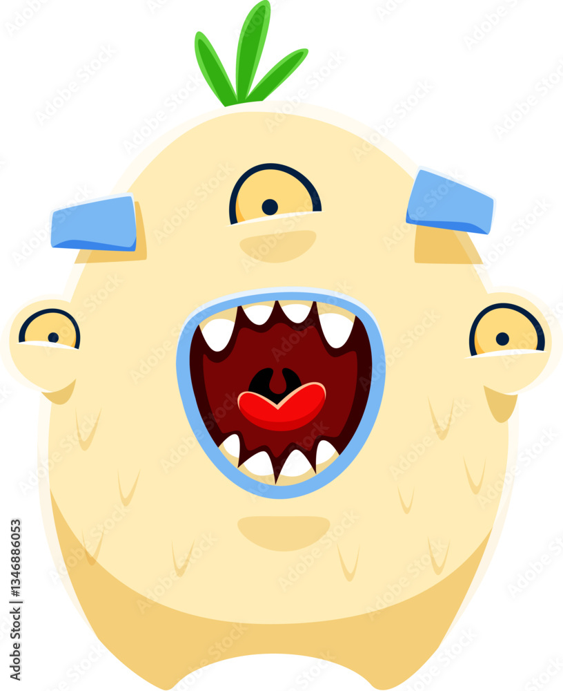 Poster halloween font digit 0 zero bizarre monster character. spooky fantasy three eyes monster font figure