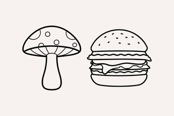 Mushroom and burger  food on white background