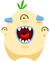 Halloween font digit 0 zero bizarre monster character. Spooky fantasy three eyes monster font figure or number, bizarre alien beast vector typeface numeral symbol or Halloween creature typeset digit