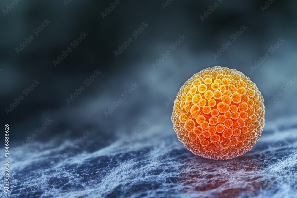 Aufkleber microscopic view of a spherical structure composed of numerous smaller, interconnected orbs, glowing