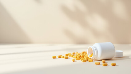 A bottle of magnesium glycinate with loose capsules on a counter.