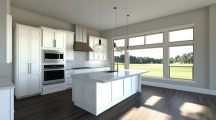 Fototapeta premium Modern Kitchen Design with Golf Course View