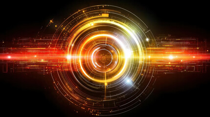 Obraz premium Abstract digital background featuring vibrant circular patterns and glowing lines, creating sense of motion and energy. This design evokes futuristic and technological feel