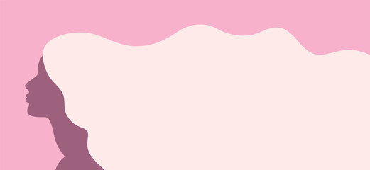 Abstract faceless woman with long hair in profile. Woman with long flowing hair. Banner template for beauty salon, hair salon, Womens Day