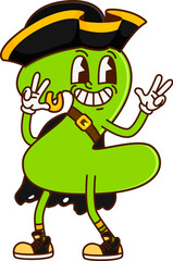 Groovy number 2 pirate or corsair character in tricorne hat, cartoon vector. Funny groovy math number Two 2 as pirate or Caribbean sailor boatswain and seaman cartoon character with captain earring