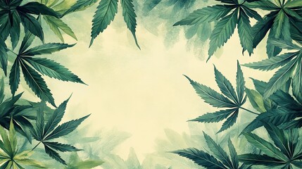 Cannabis Marijuana Background Featuring Leaves and Nature, Representing Relaxation and Wellness. 
