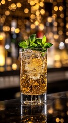 Mint-Infused Cocktail on Bar Counter.
