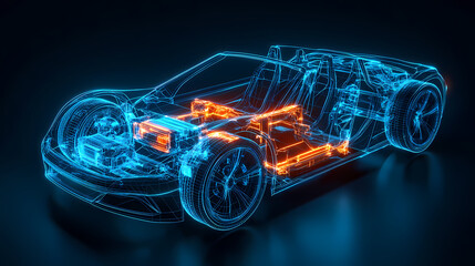 Automotive Blueprint: Explore the sophisticated inner workings of a cutting-edge automotive creation, showcasing its engineering excellence in an illuminating display.
