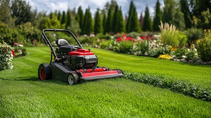 A powerful commercial lawn mower cutting a large green lawn, making professional landscape maintenance easy.