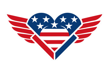Patriotic Heart Logo Vector American Flag Colors on Transparent Background
