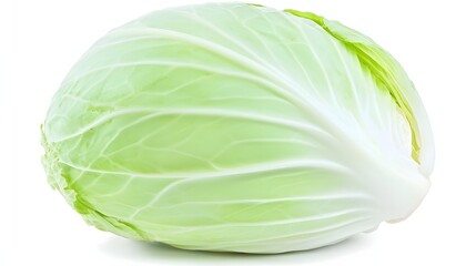 Freshly Harvested Green Cabbage with Crisp Leaves Isolated on White Background