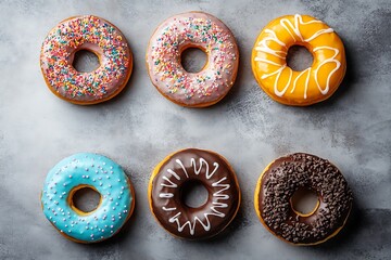 Colorful Donuts on Gray Surface.