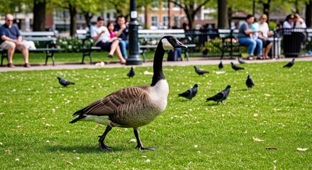  A Well-Maintained City Park, Its Webbed Feet Stepping Over Neatly Trimmed Grass-