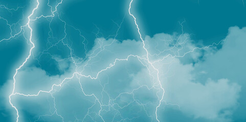 Mountainous Cumulus Clouds Boiling in the Summer Sky. White cloudiness, mist or smog overlay backgrounds. Wide sky and clouds dark tone. Dark cloud at evening sky with thunder bolt.