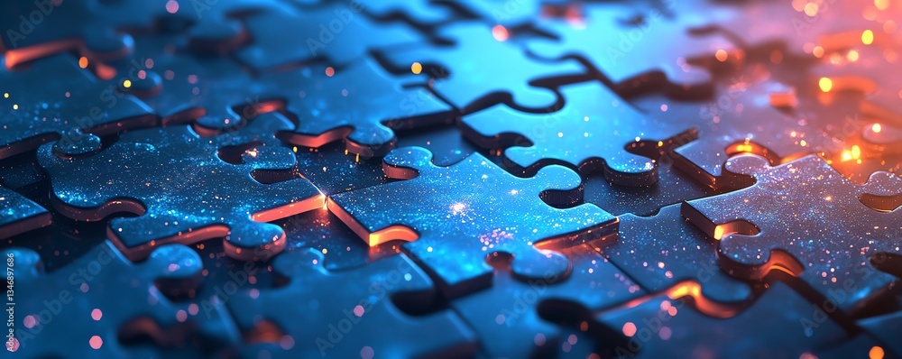 Aufkleber digital puzzle pieces interlocked against a techinspired abstract background, symbolizing the future