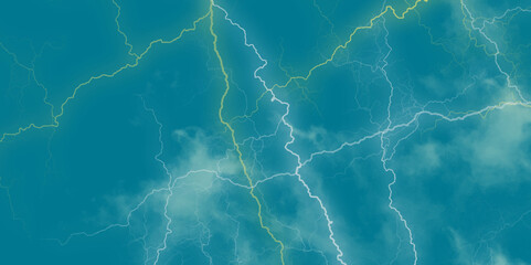 Mountainous Cumulus Clouds Boiling in the Summer Sky. White cloudiness, mist or smog overlay backgrounds. Wide sky and clouds dark tone. Dark cloud at evening sky with thunder bolt.