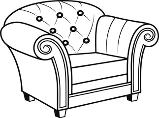 Stylish Classic Armchair Black Line Art silhouette vector.