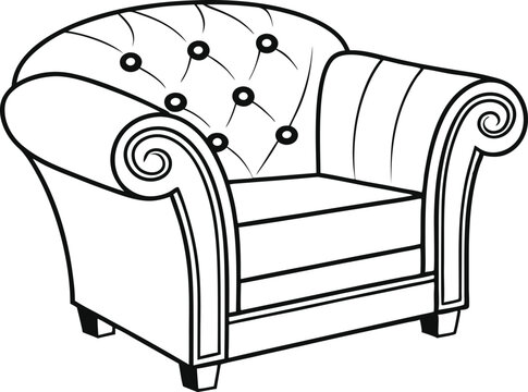 recommend clip art: Stylish Classic Armchair Black Line Art silhouette vector.