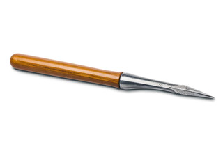 Precision Tailoring Tool, A Close-Up View of a Tailor's Awl for Fabric Work