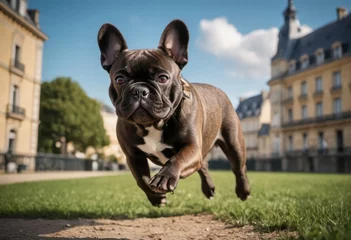  french bulldog running in the streets of paris, dog playing outdoors in the city © Alessandro